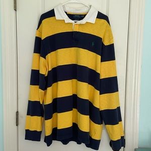 Ralph Lauren The Iconic Rugby Shirt Long Sleeve Yellow and Navy Striped Polo